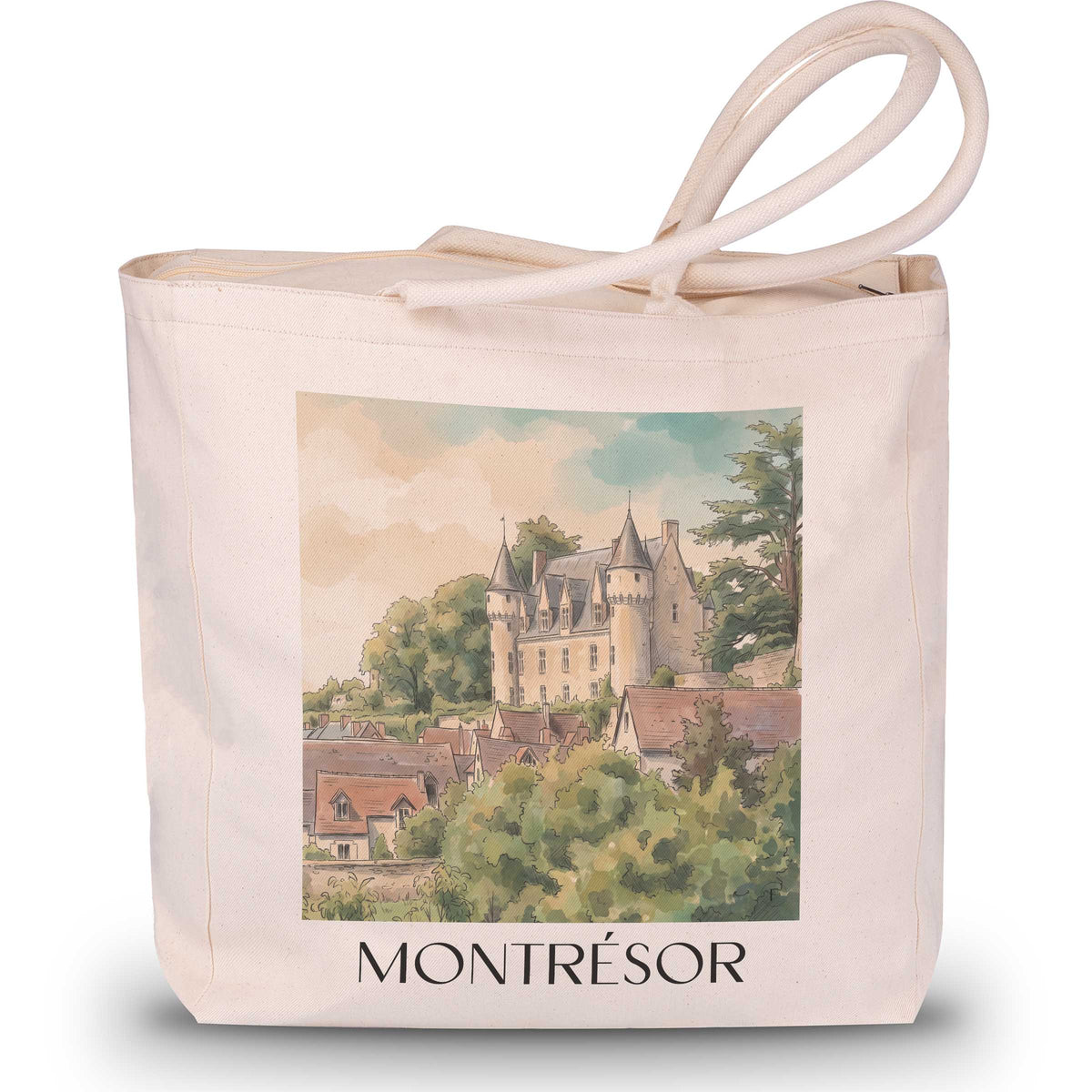 montrésor-val-de-loire-frankreich-einkaufstasche-aquarell