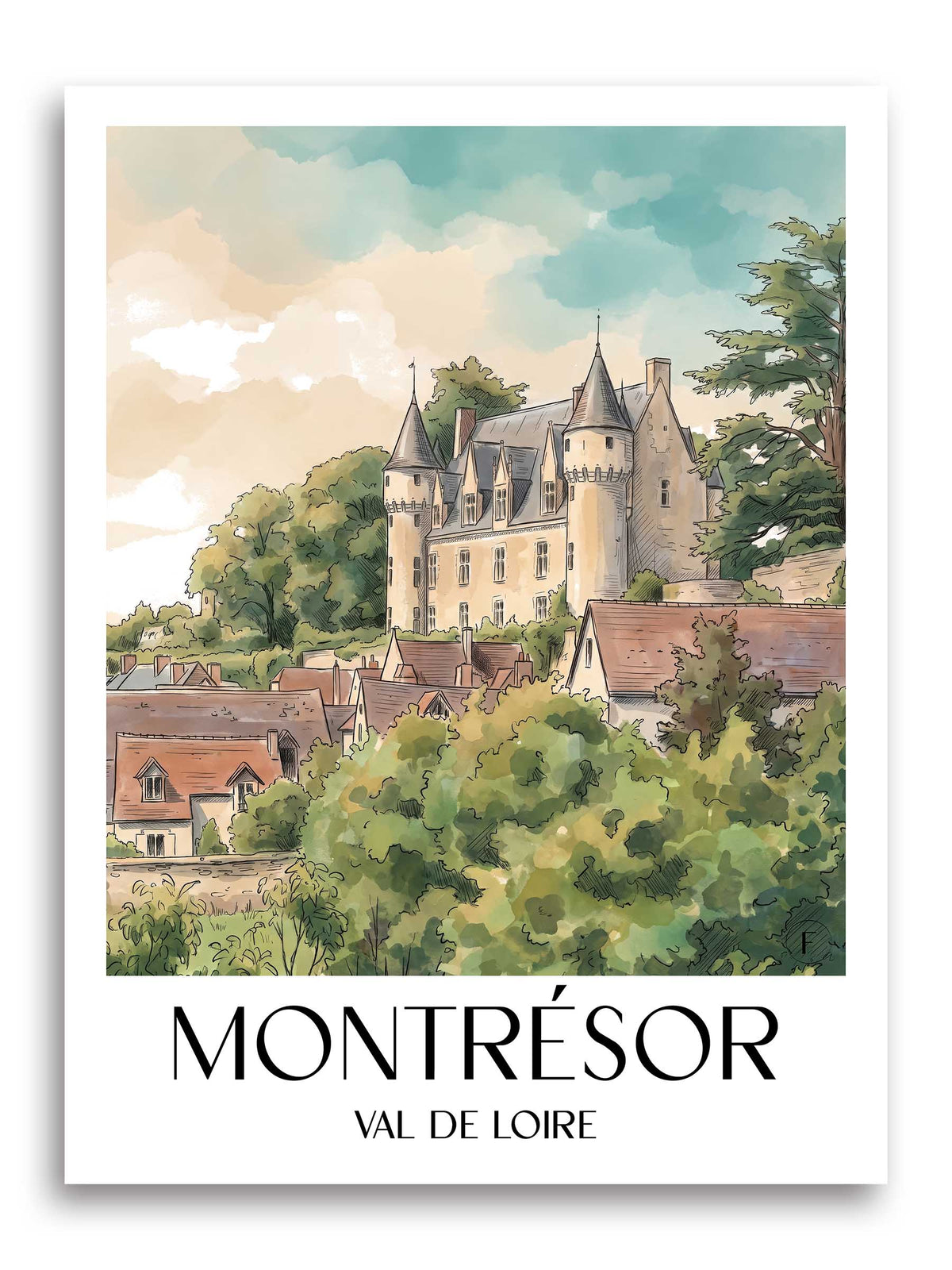montrésor-val-de-loire-frankreich-poster-aquarell