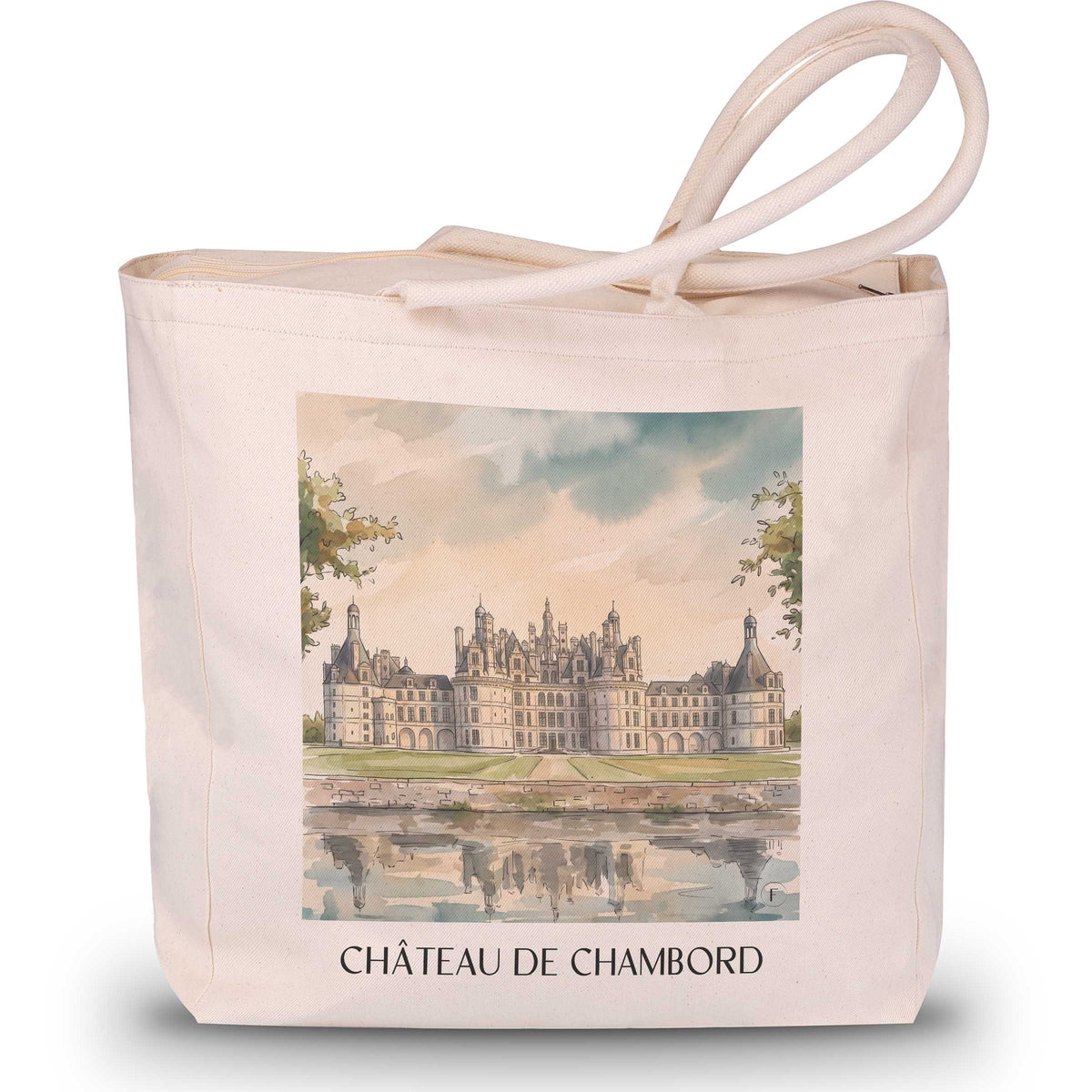 château-de-chambord-val-de-loire-frankreich-einkaufstasche-aquarell