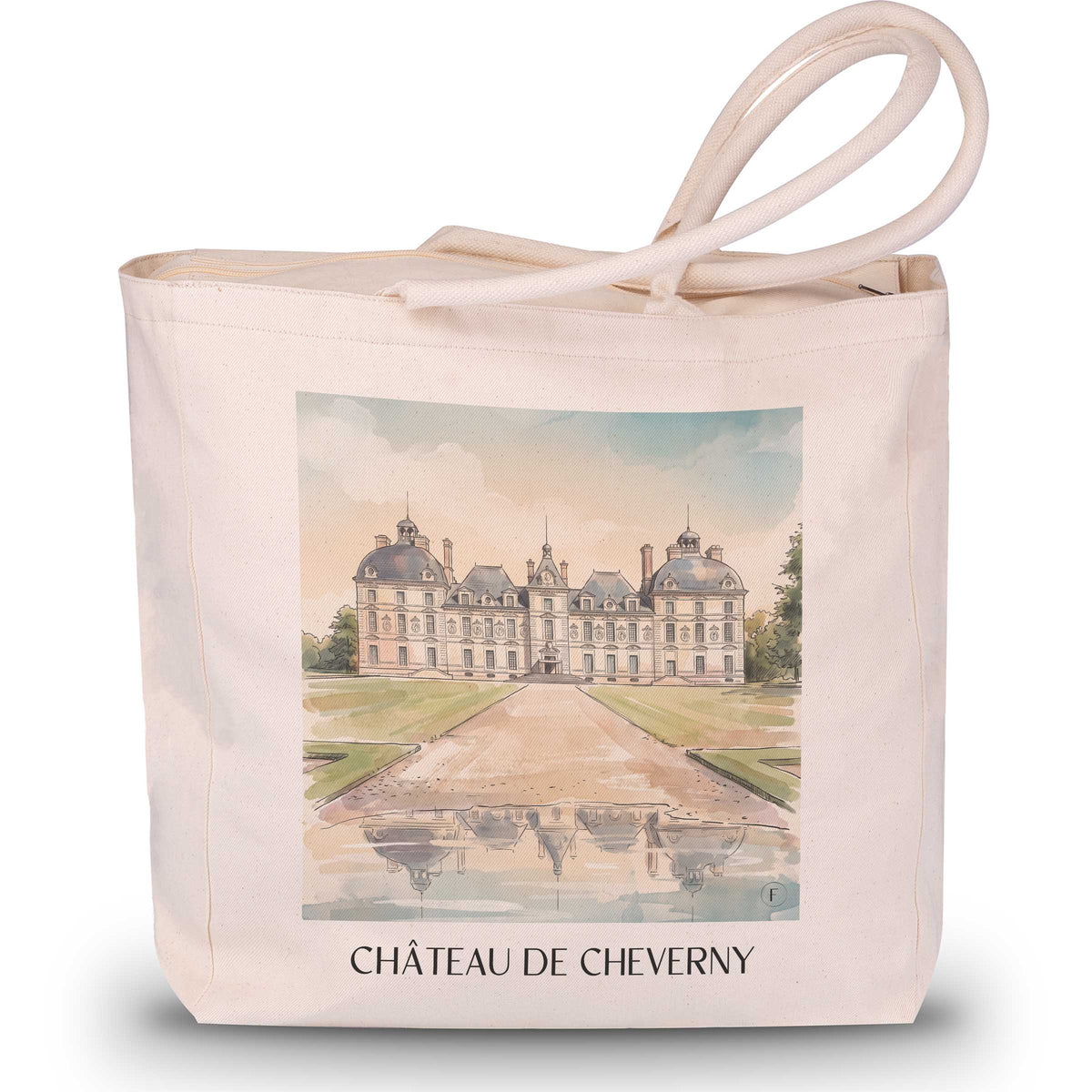 château-de-cheverny-val-de-loire-frankreich-einkaufstasche-aquarell