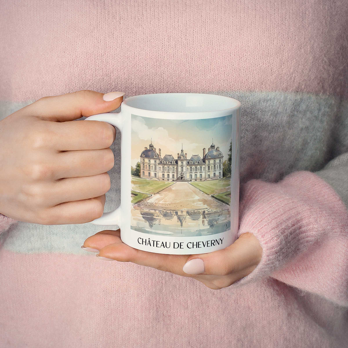 château-de-cheverny-val-de-loire-frankreich-kaffeebecher-aquarell