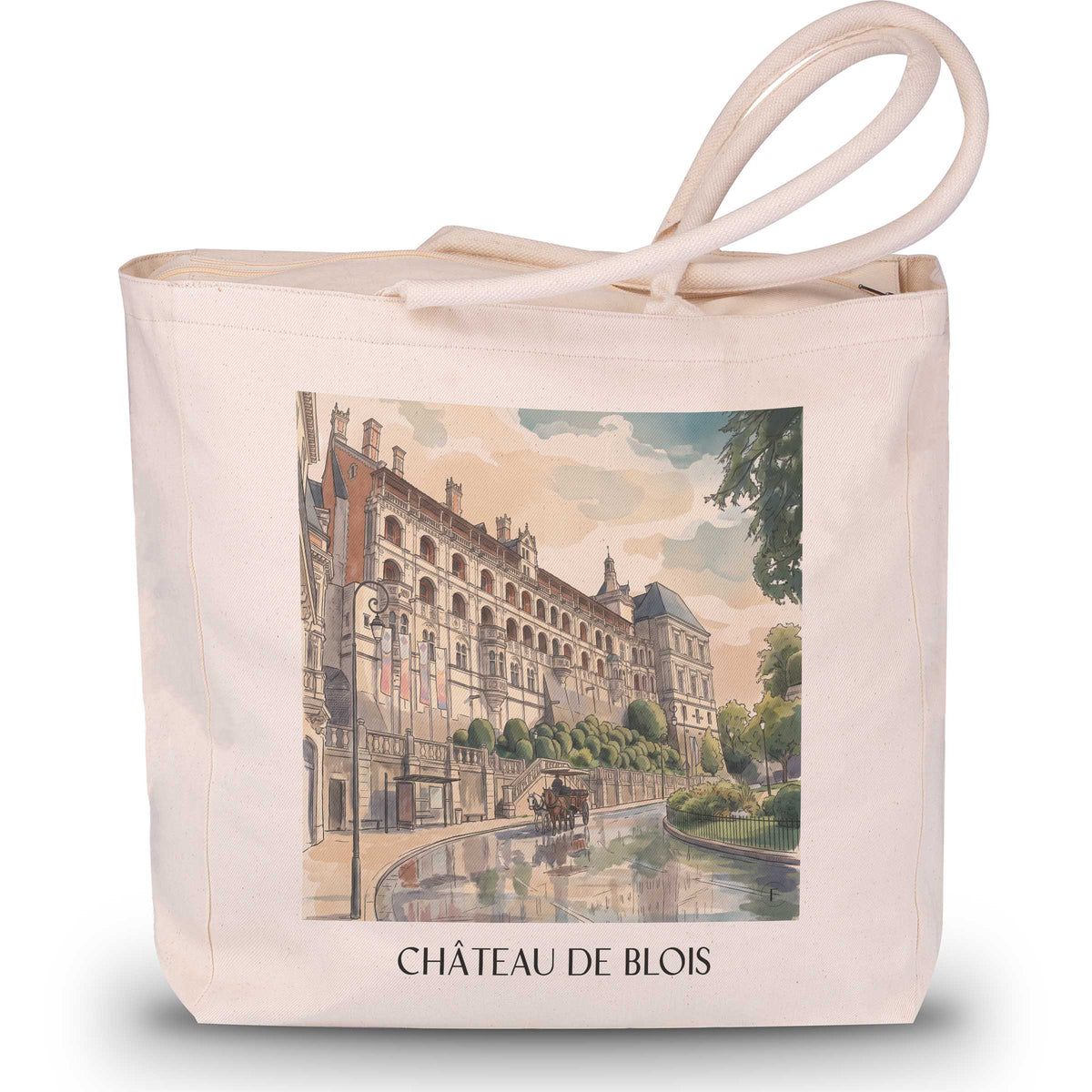 château-de-blois-val-de-loire-frankreich-einkaufstasche-aquarell