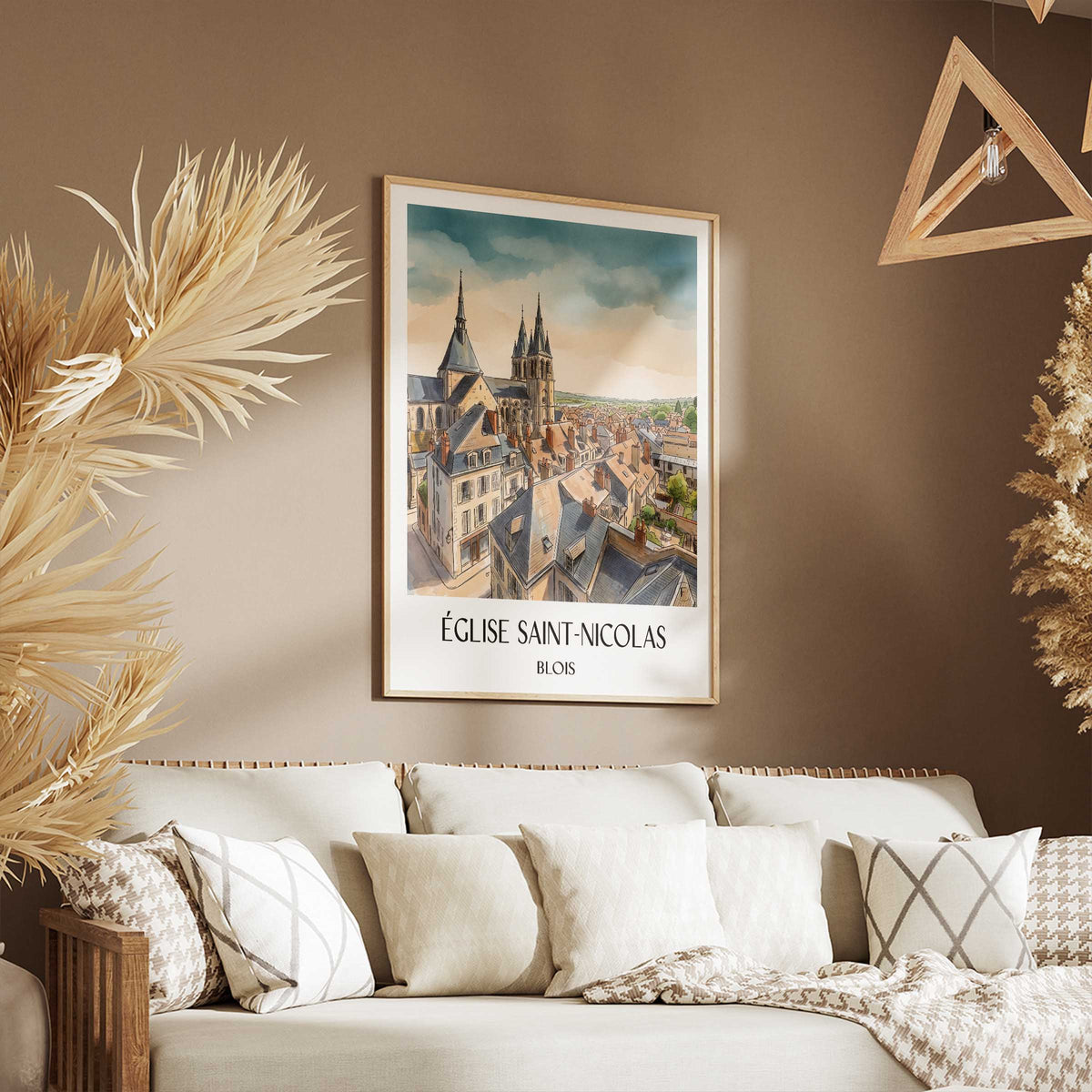 église-saint-nicolas-blois-frankreich-poster-aquarell