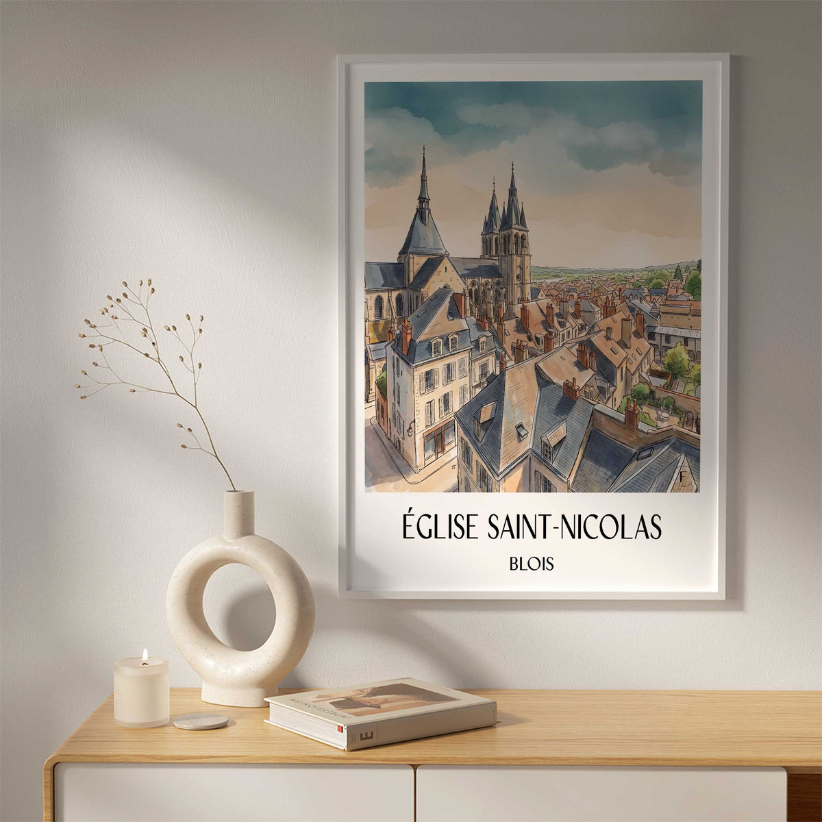 église-saint-nicolas-blois-frankreich-poster-aquarell