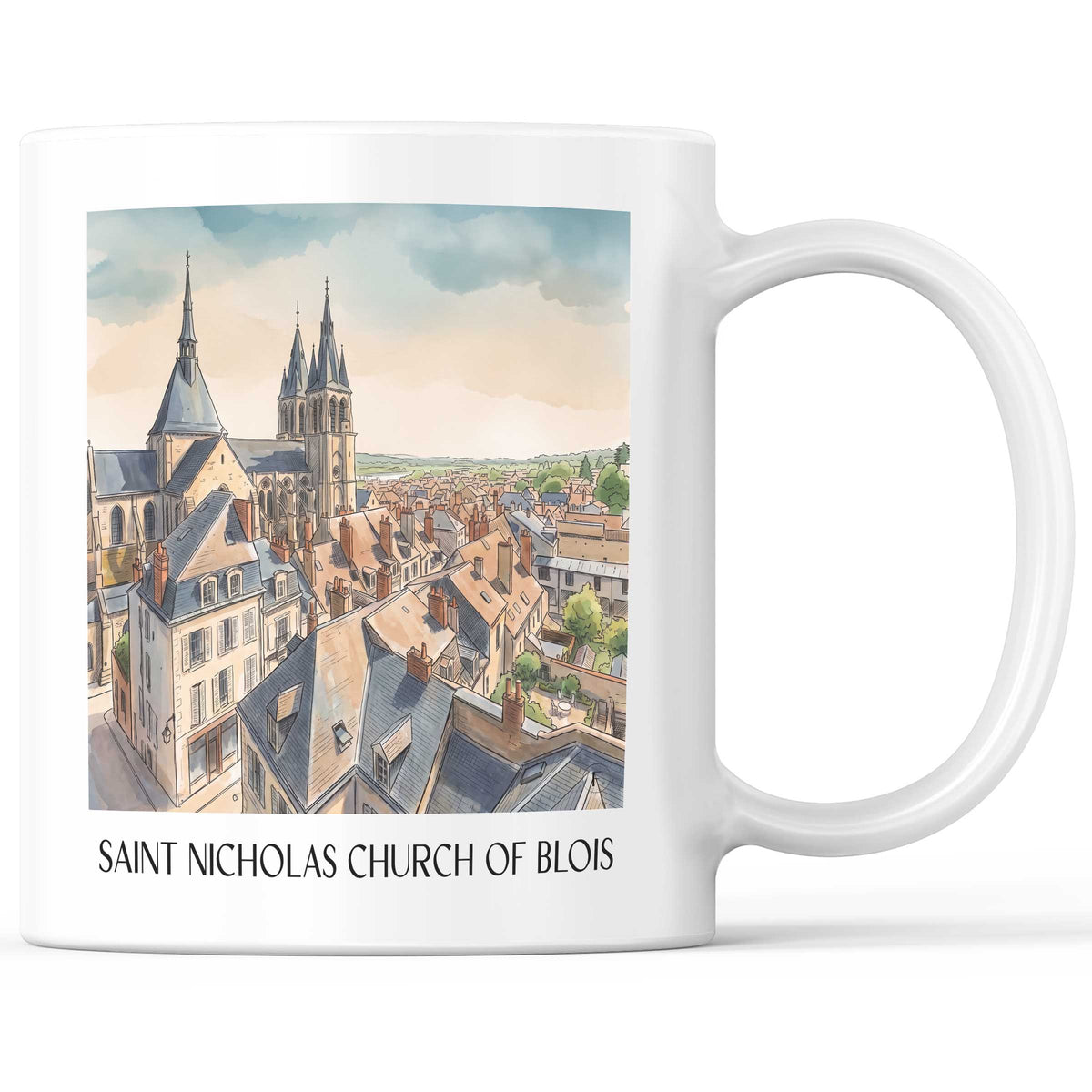 Église Saint-Nicolas Kaffeebecher - Blois - Frankreich Becher - Kaffeetasse im Aquarell Stil