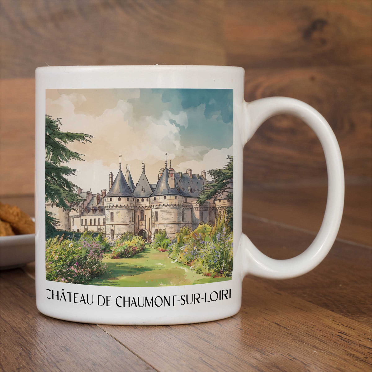 château-de-chaumont-sur-loire-val-de-loire-frankreich-kaffeebecher-aquarell