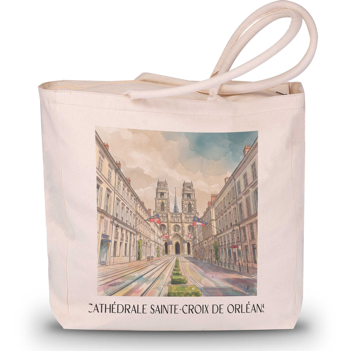 cathédrale-sainte-croix-orléans-frankreich-einkaufstasche-aquarell