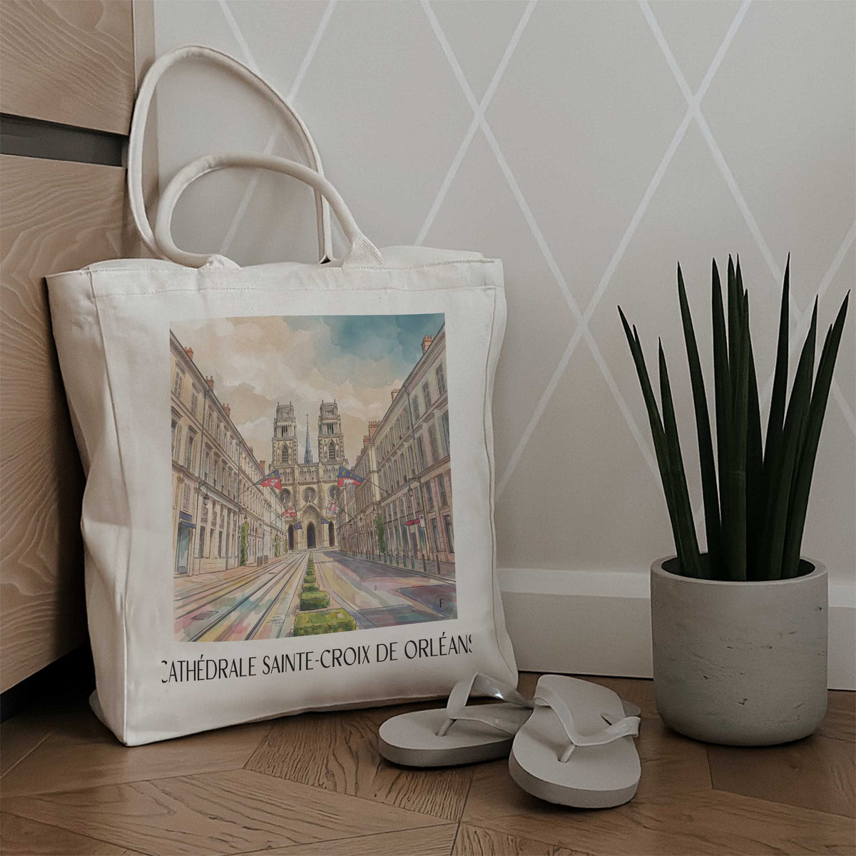 cathédrale-sainte-croix-orléans-frankreich-einkaufstasche-aquarell