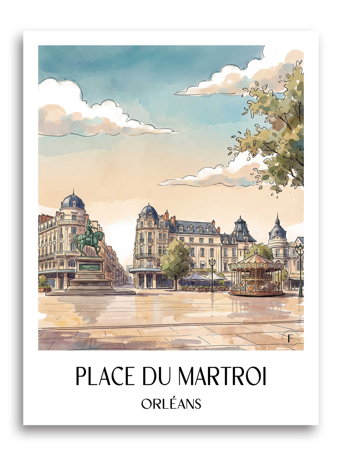 place-du-martroi-orléans-frankreich-poster-aquarell