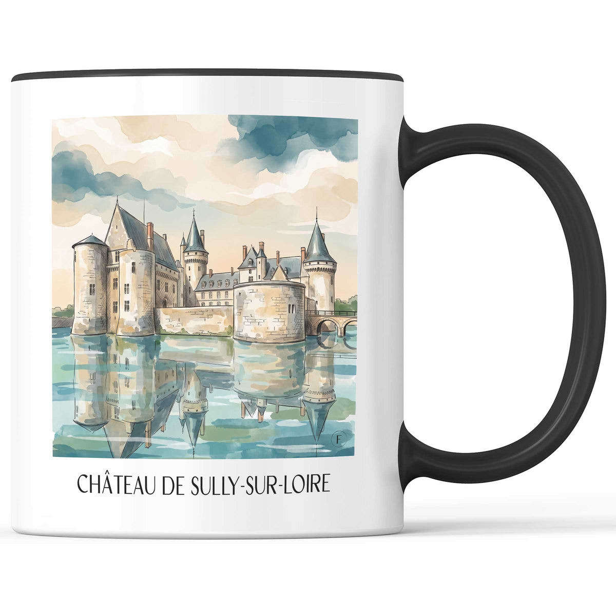 château-de-sully-sur-loire-val-de-loire-frankreich-kaffeebecher-aquarell