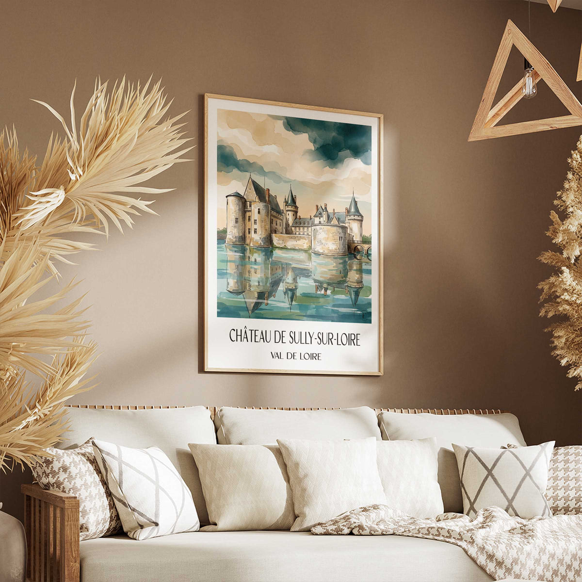 château-de-sully-sur-loire-val-de-loire-frankreich-poster-aquarell