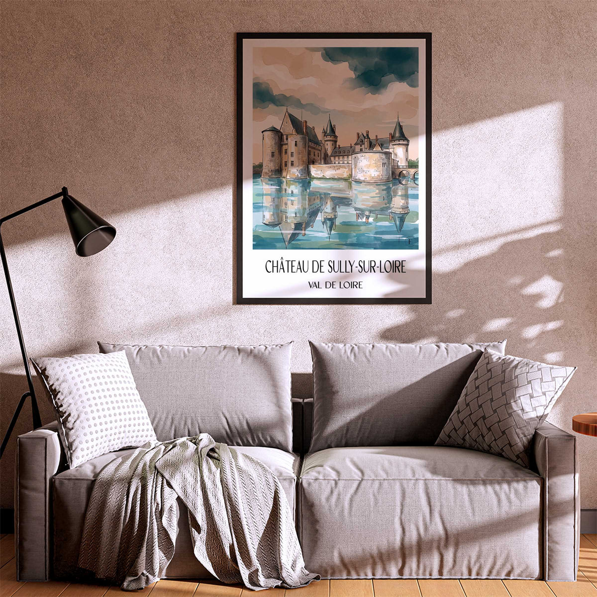 château-de-sully-sur-loire-val-de-loire-frankreich-poster-aquarell