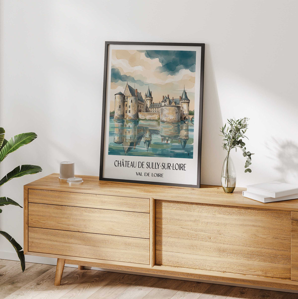 château-de-sully-sur-loire-val-de-loire-frankreich-poster-aquarell