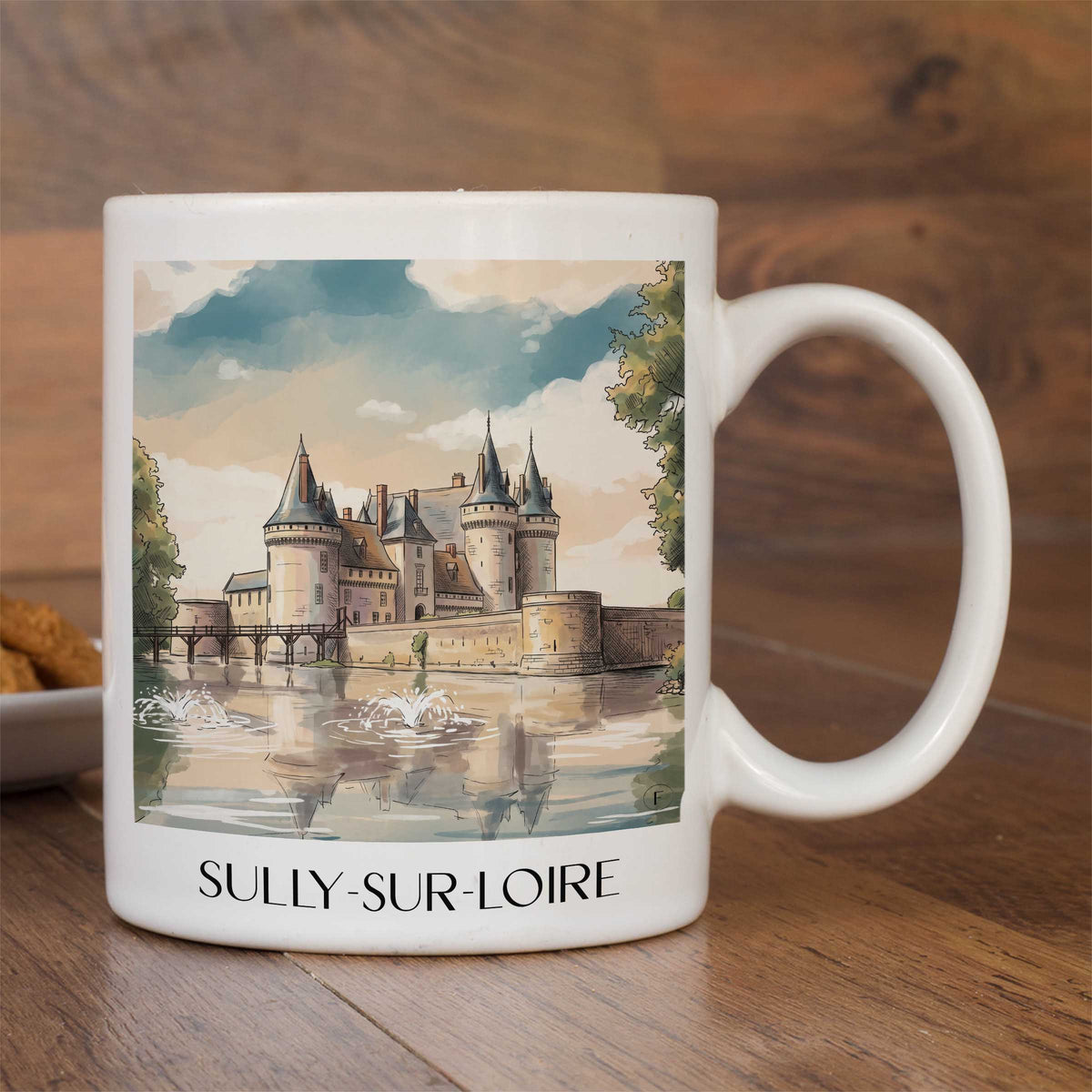 sully-sur-loire-val-de-loire-frankreich-kaffeebecher-aquarell
