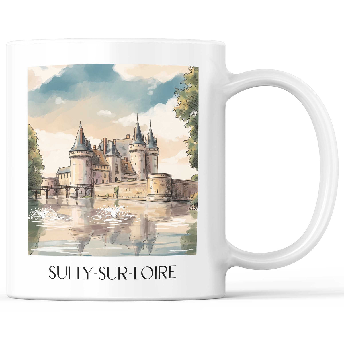 Sully-sur-Loire Kaffeebecher - Val de Loire - Frankreich Becher - Kaffeetasse im Aquarell Stil