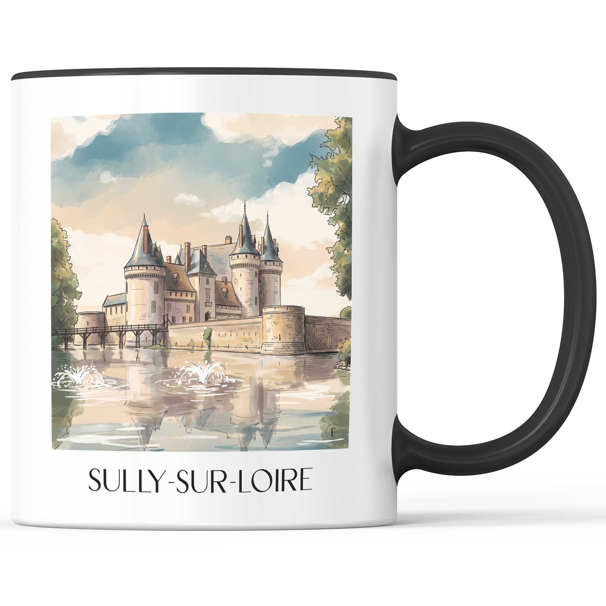 Sully-sur-Loire Kaffeebecher - Val de Loire - Frankreich Becher - Kaffeetasse im Aquarell Stil