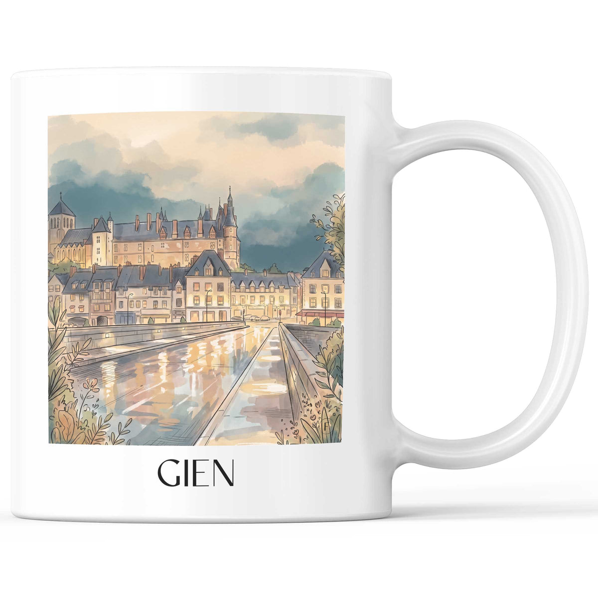 Gien Kaffeebecher - Val de Loire - Frankreich Becher - Kaffeetasse im Aquarell Stil