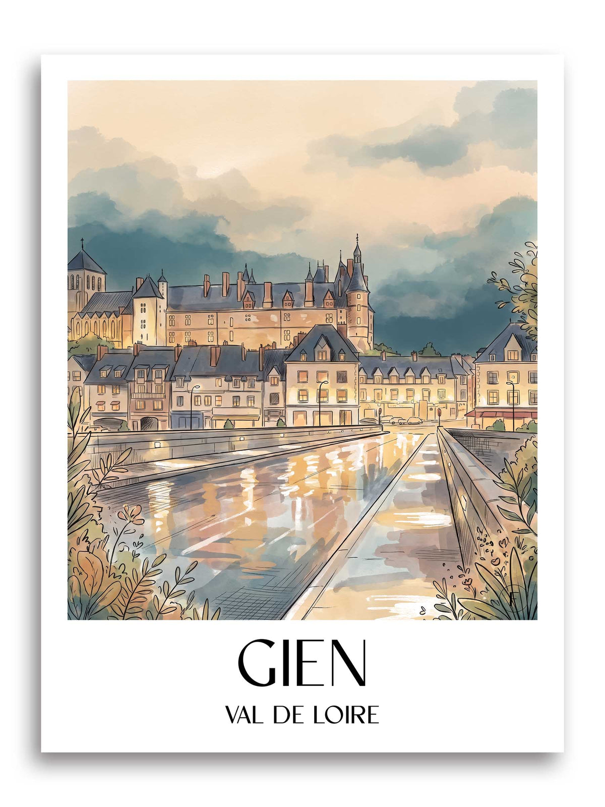 gien-val-de-loire-frankreich-poster-aquarell
