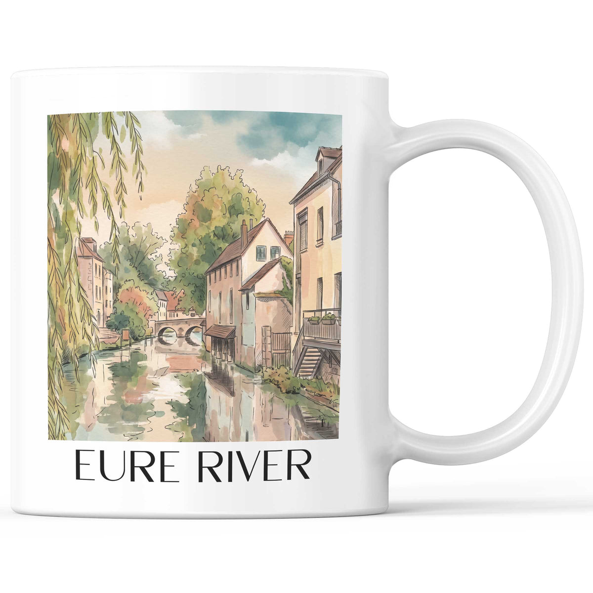 Rivière l'Eure Kaffeebecher - Chartres - Frankreich Becher - Kaffeetasse im Aquarell Stil