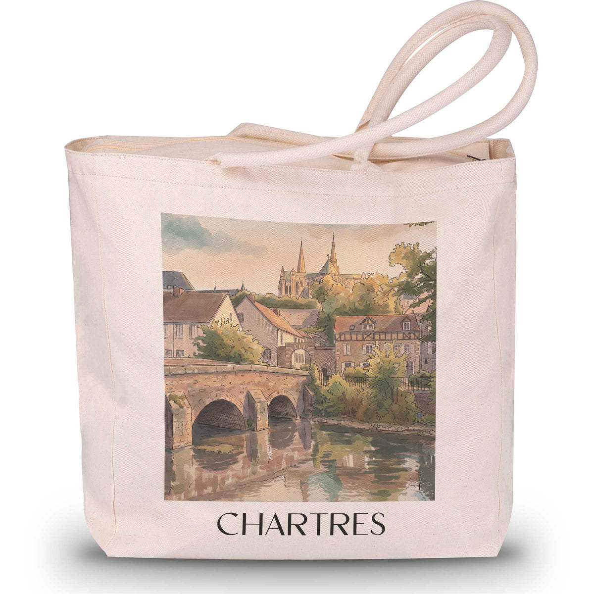chartres-val-de-loire-frankreich-einkaufstasche-aquarell