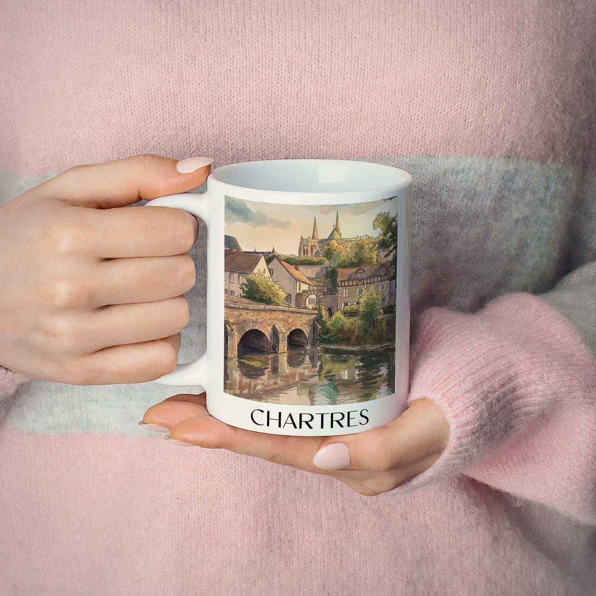 chartres-val-de-loire-frankreich-kaffeebecher-aquarell