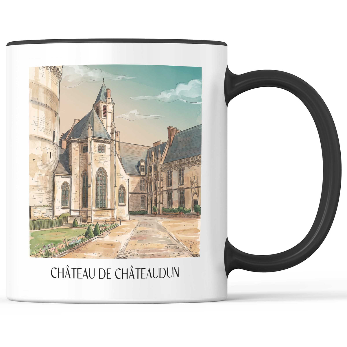 château-de-châteaudun-val-de-loire-frankreich-kaffeebecher-aquarell