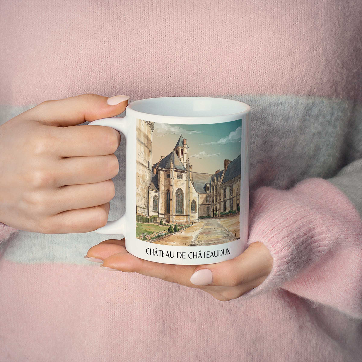 château-de-châteaudun-val-de-loire-frankreich-kaffeebecher-aquarell
