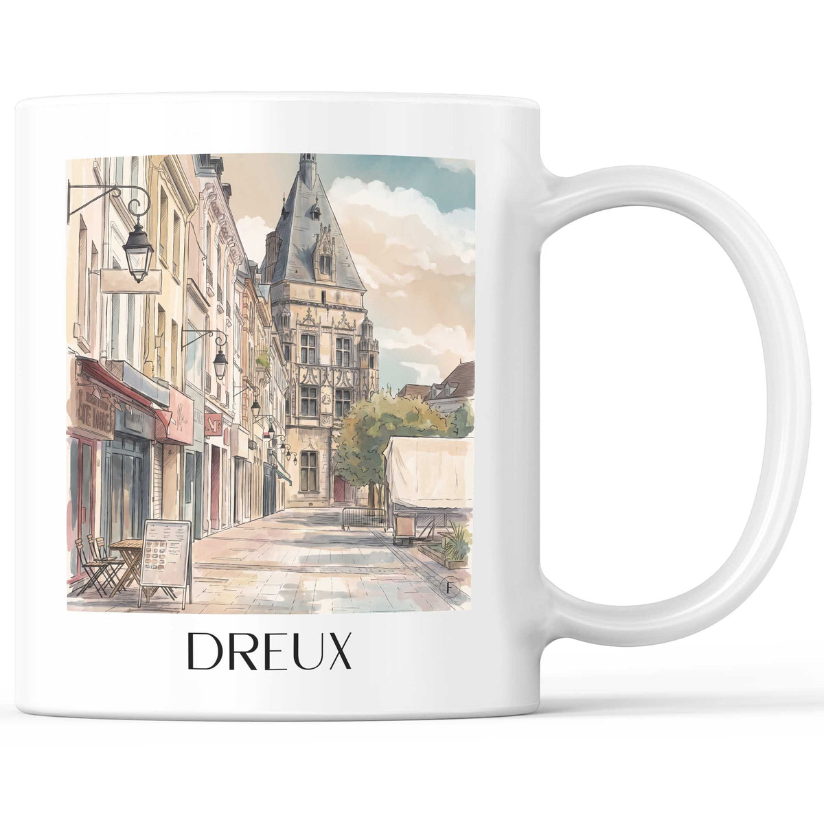 Dreux Kaffeebecher - Eure-et-Loir - Frankreich Becher - Kaffeetasse im Aquarell Stil