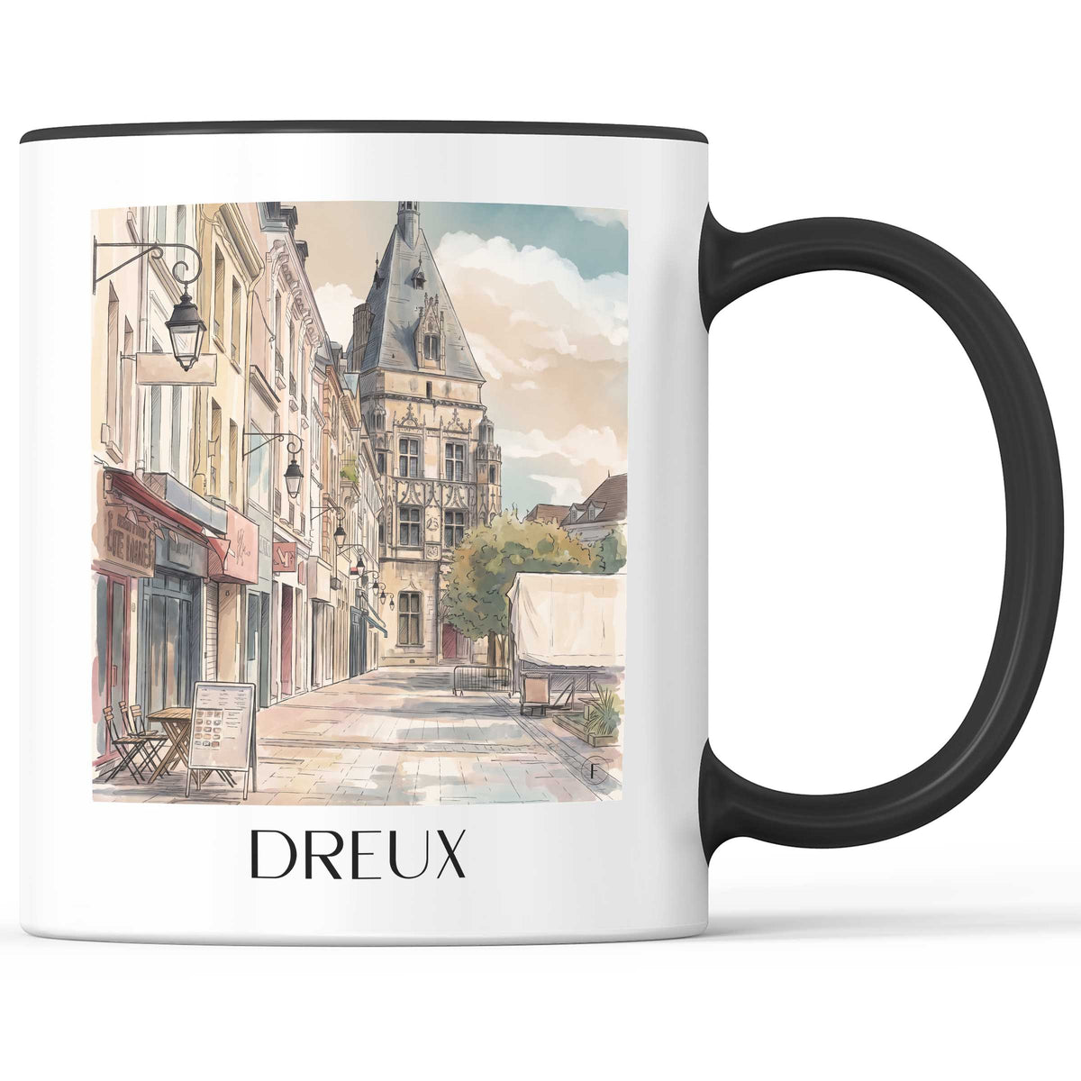 Dreux Kaffeebecher - Eure-et-Loir - Frankreich Becher - Kaffeetasse im Aquarell Stil