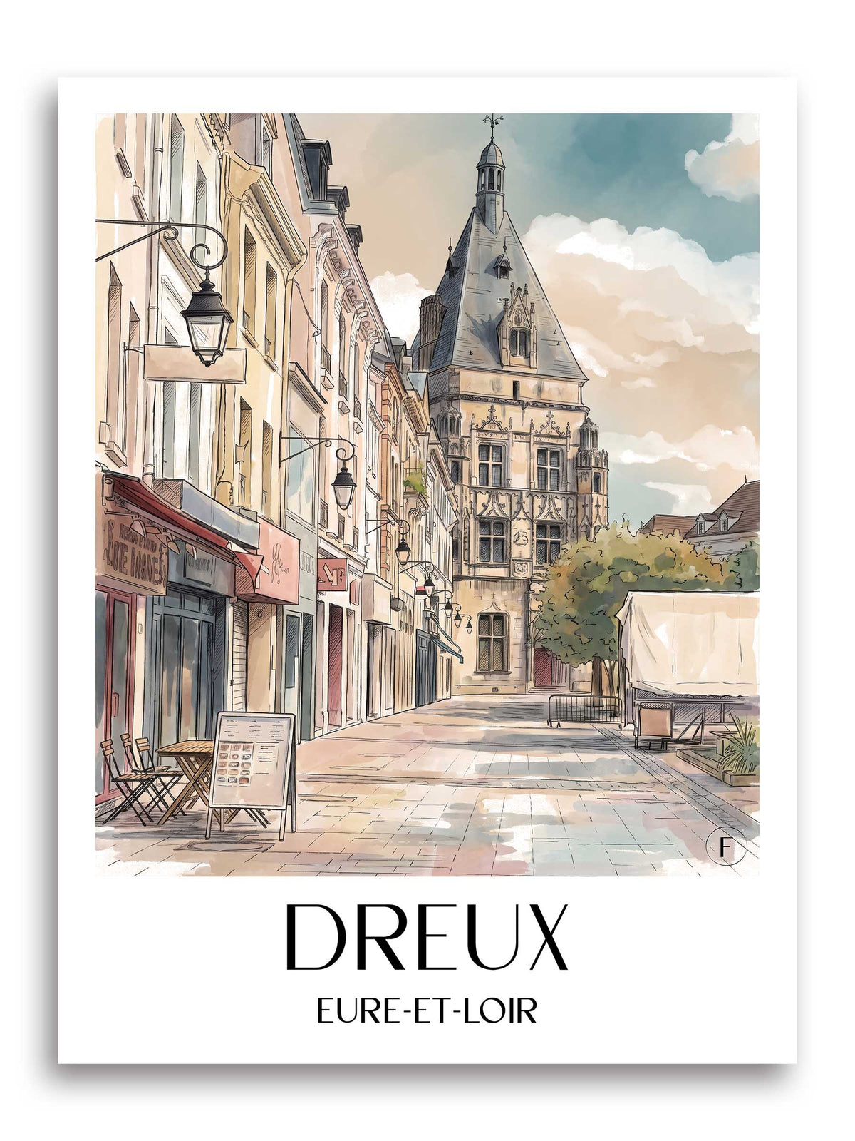 Dreux Poster - Eure-et-Loir - Frankreich Kunstdruck - Aquarell von A4 bis A1