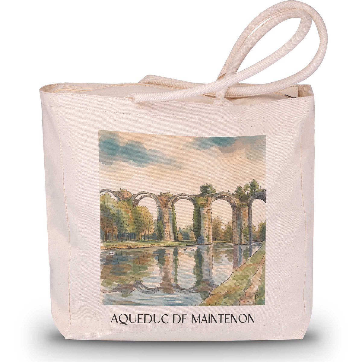 aqueduc-de-maintenon--eure-et-loir-frankreich-einkaufstasche-aquarell