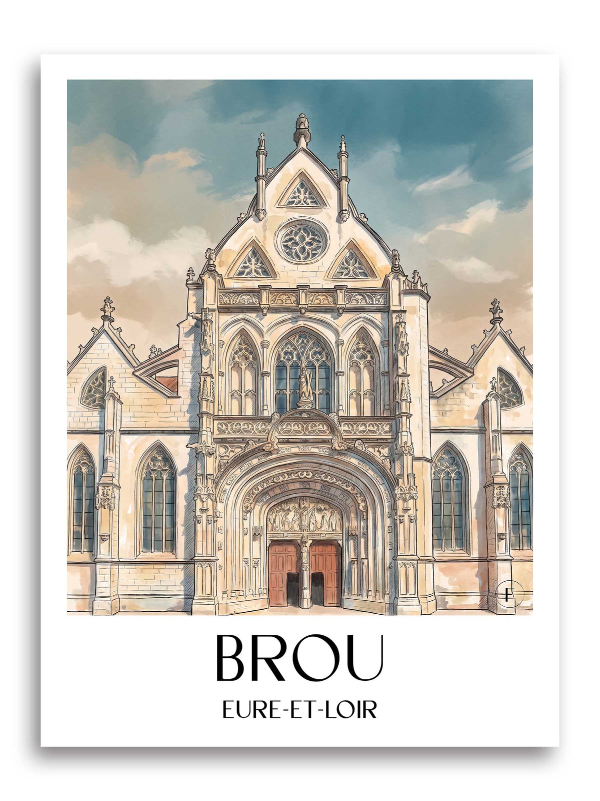 brou-eure-et-loir-frankreich-poster-aquarell