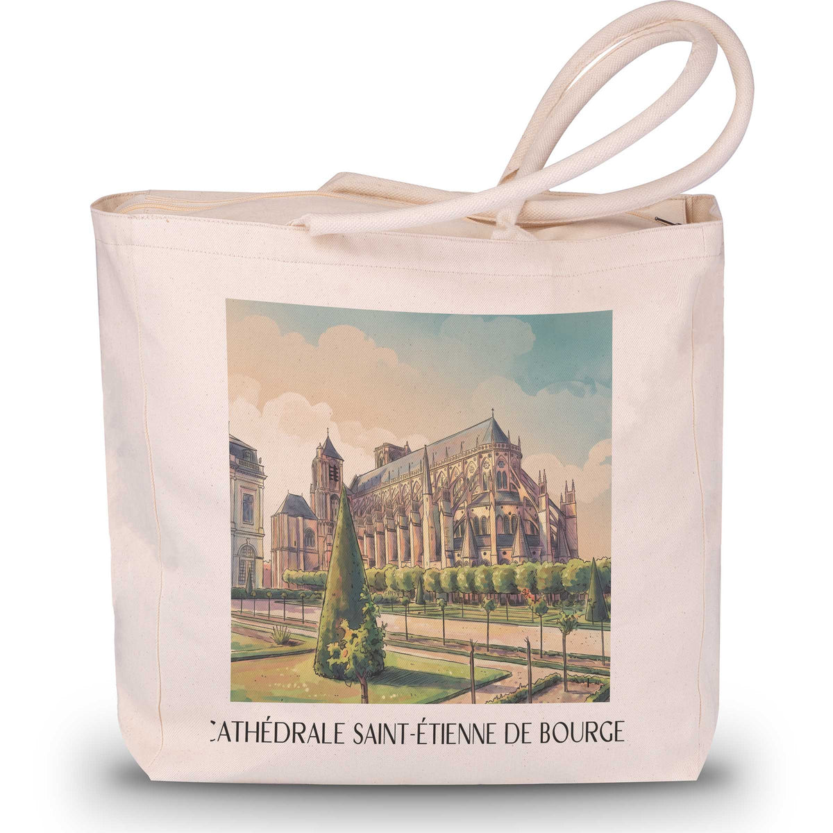 cathédrale-saint-étienne-bourges-frankreich-einkaufstasche-aquarell