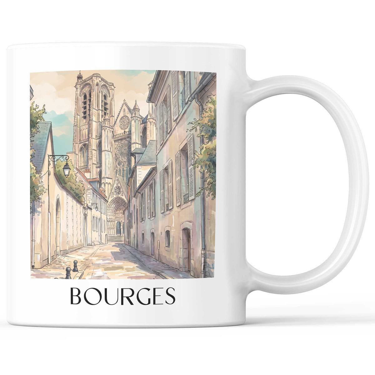 Bourges Kaffeebecher - Val de Loire - Frankreich Becher - Kaffeetasse im Aquarell Stil