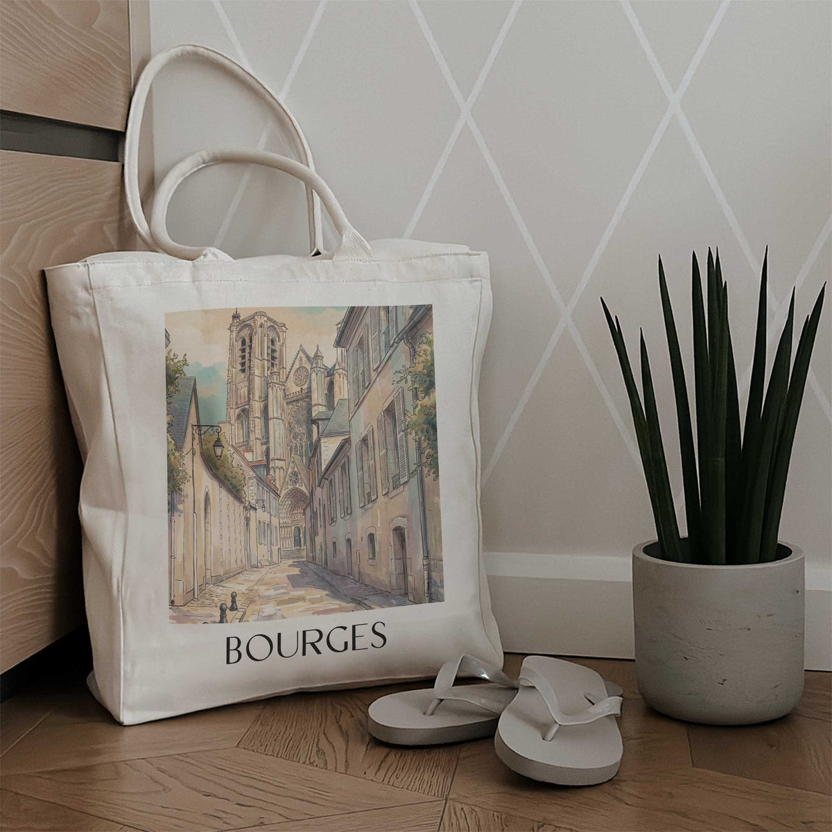 bourges-val-de-loire-frankreich-einkaufstasche-aquarell