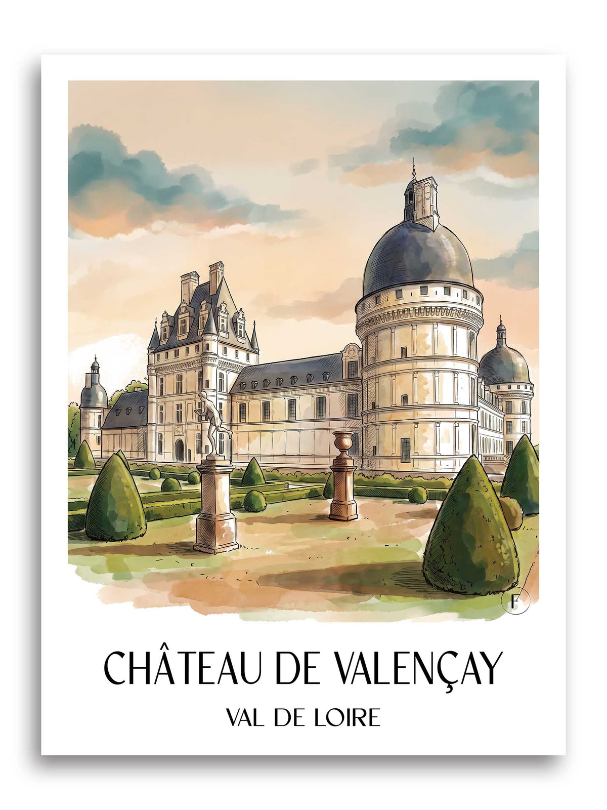 château-de-valençay-val-de-loire-frankreich-poster-aquarell