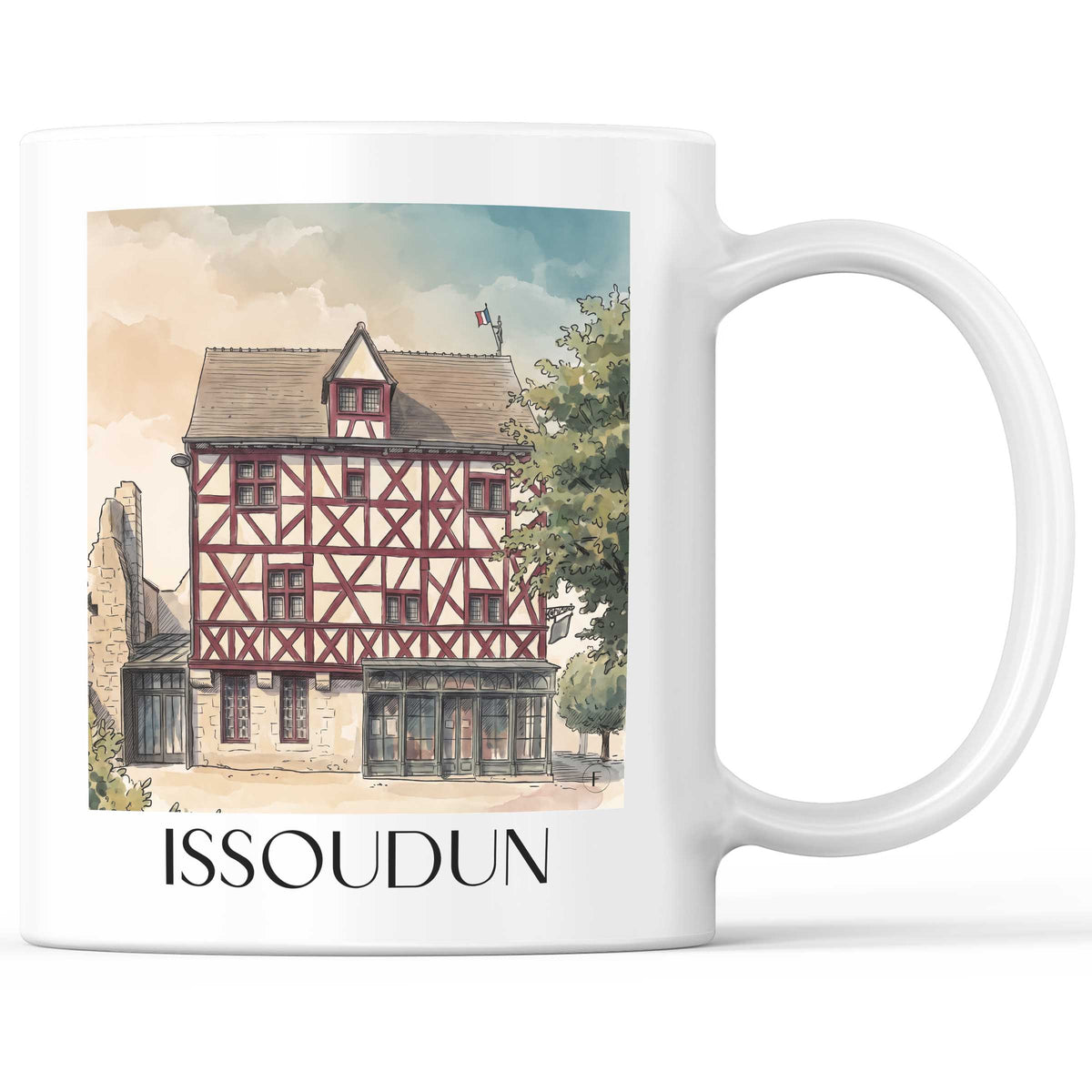 Issoudun Kaffeebecher - Indre - Frankreich Becher - Kaffeetasse im Aquarell Stil