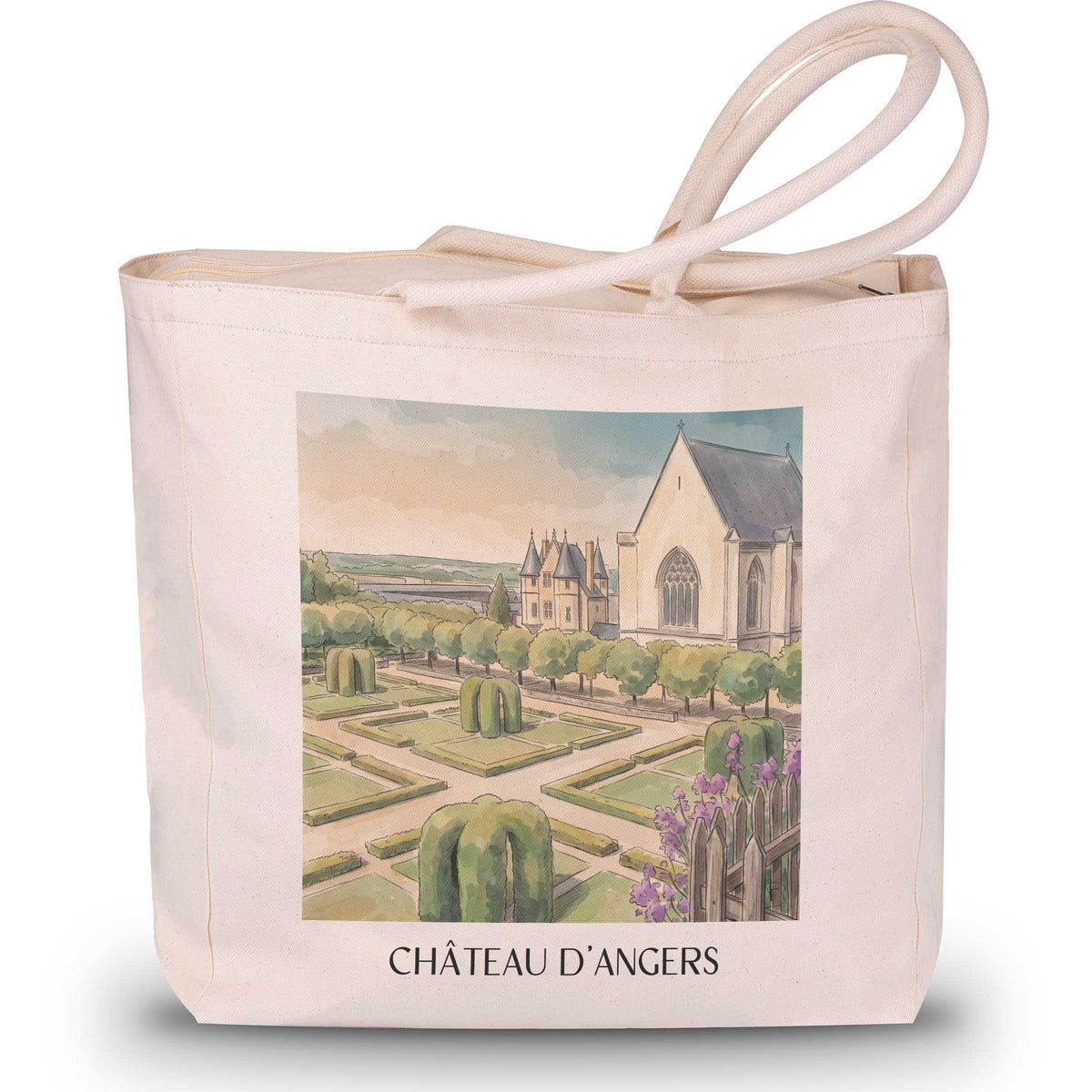 château-d'angers-val-de-loire-frankreich-einkaufstasche-aquarell