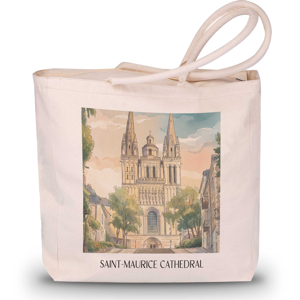 Cathédrale Saint-Maurice Shopping Tasche - Angers - Frankreich Tote Bag - Einkaufstasche im Aquarell Stil