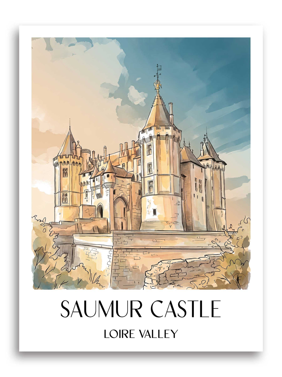 Château de Saumur Poster - Val de Loire - Frankreich Kunstdruck - Aquarell von A4 bis A1