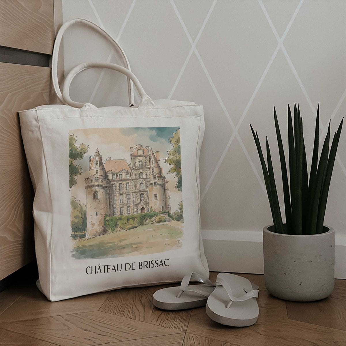 château-de-brissac-brissac-quincé-frankreich-einkaufstasche-aquarell