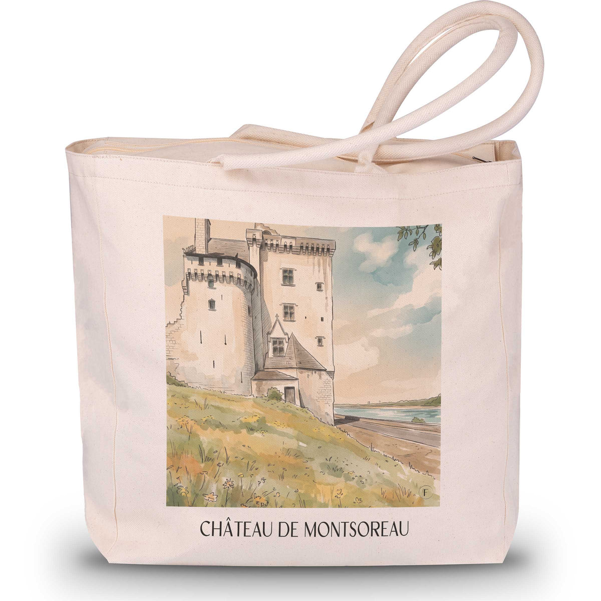 château-de-montsoreau-val-de-loire-frankreich-einkaufstasche-aquarell