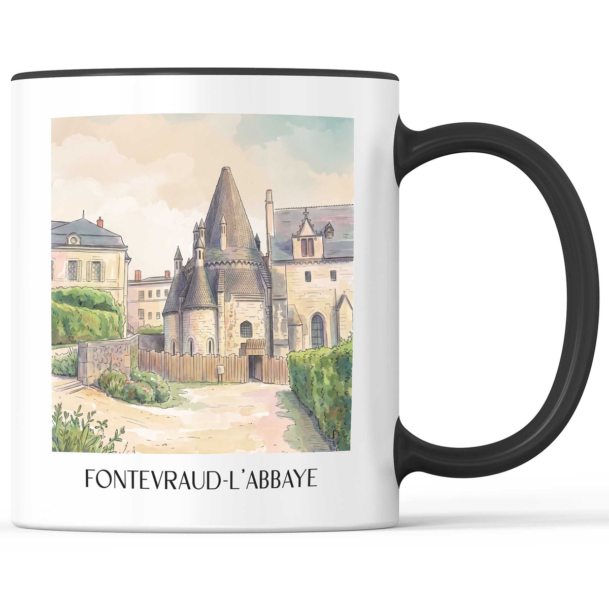 fontevraud-l'abbaye-val-de-loire-frankreich-kaffeebecher-aquarell