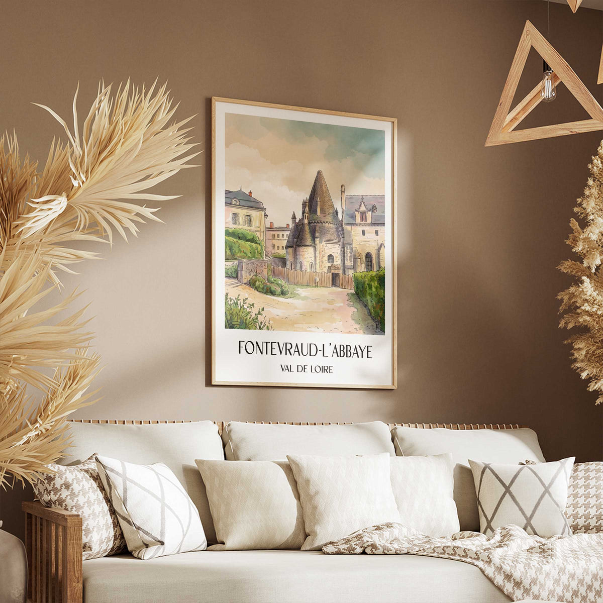 fontevraud-l'abbaye-val-de-loire-frankreich-poster-aquarell