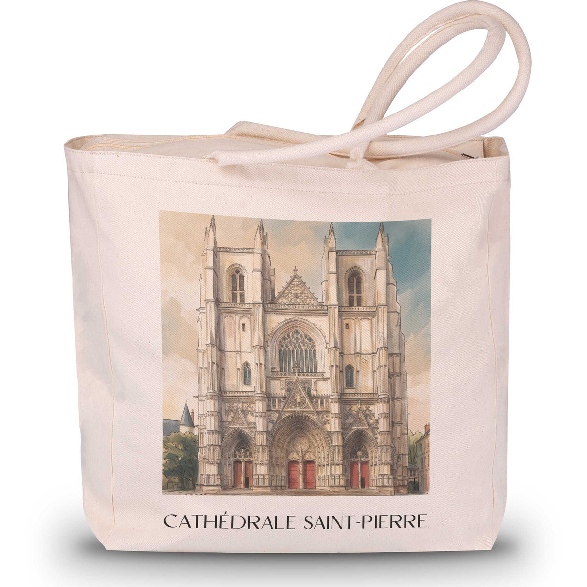 cathédrale-saint-pierre-nantes-frankreich-einkaufstasche-aquarell
