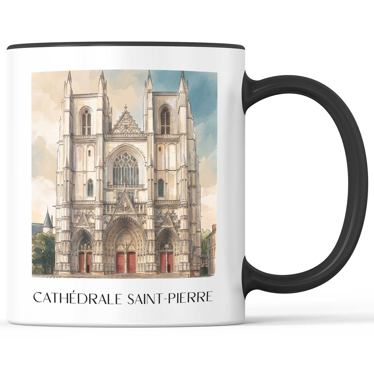 cathédrale-saint-pierre-nantes-frankreich-kaffeebecher-aquarell