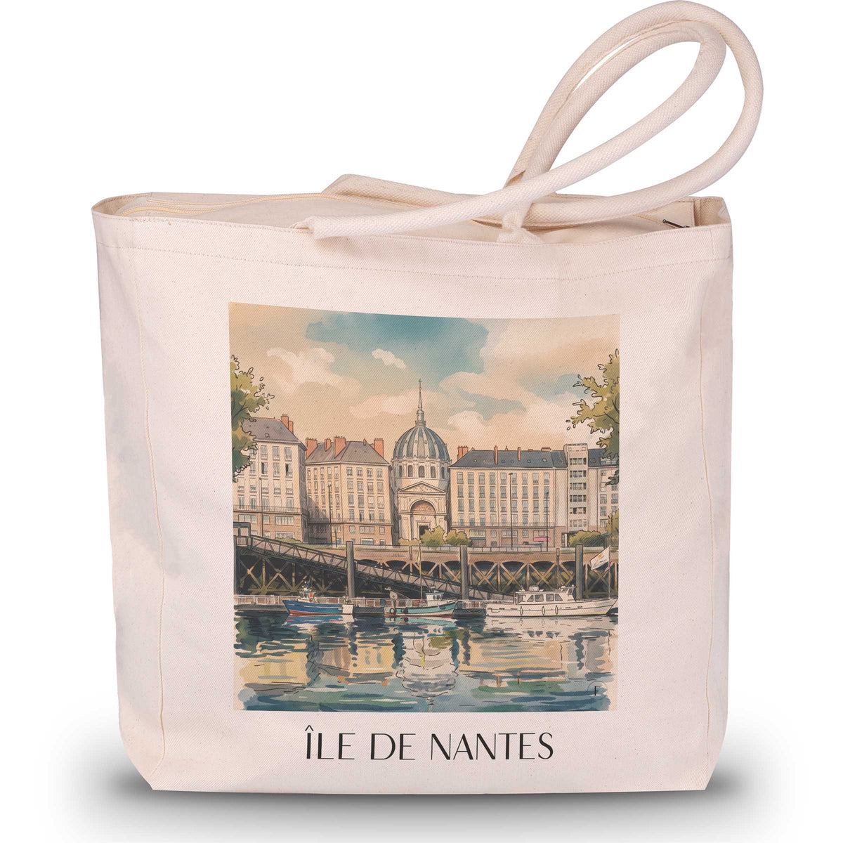 Île de Nantes Shopping Tasche - Pays de la Loire - Frankreich Tote Bag - Einkaufstasche im Aquarell Stil