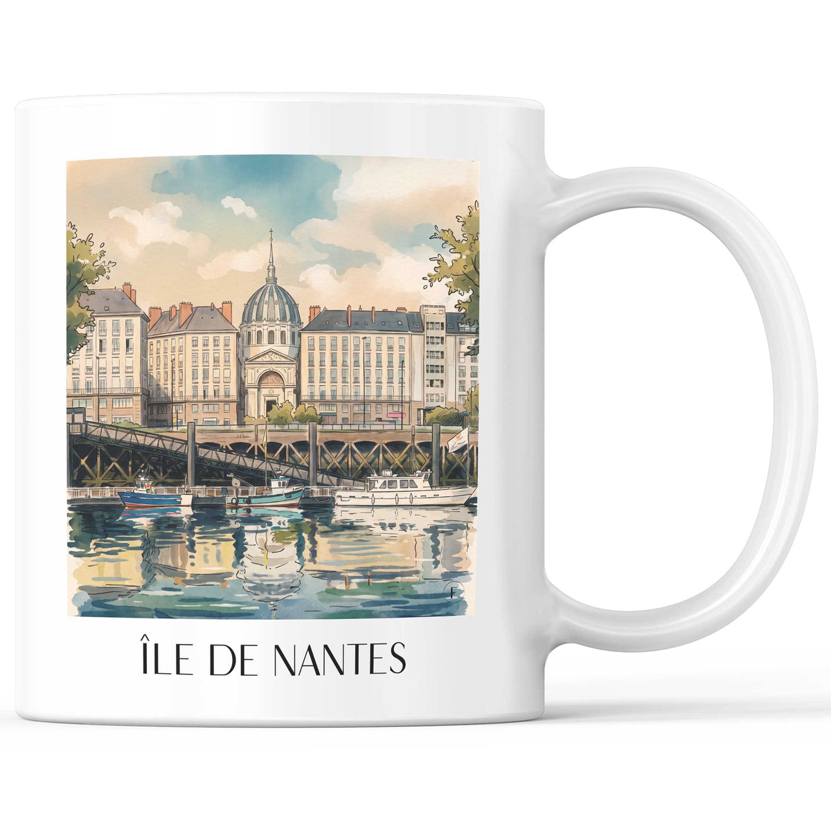 Île de Nantes Kaffeebecher - Pays de la Loire - Frankreich Becher - Kaffeetasse im Aquarell Stil