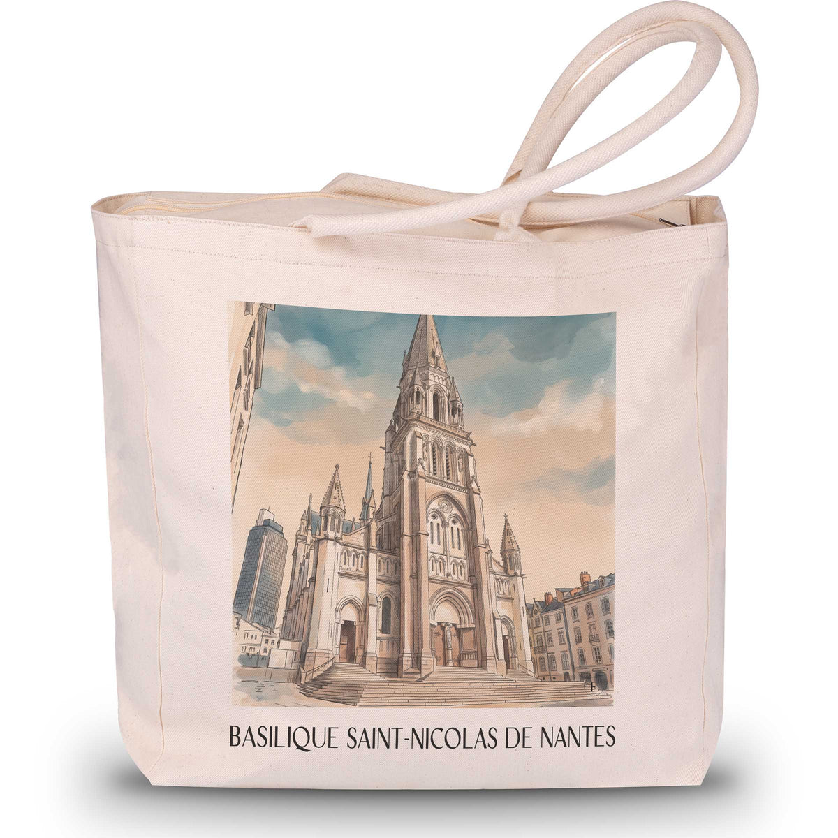 basilique-saint-nicolas-nantes-frankreich-einkaufstasche-aquarell