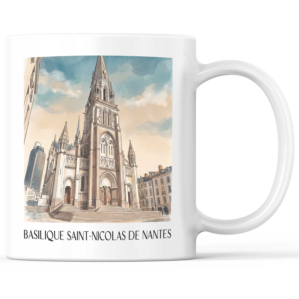 Basilique Saint-Nicolas Kaffeebecher - Nantes - Frankreich Becher - Kaffeetasse im Aquarell Stil